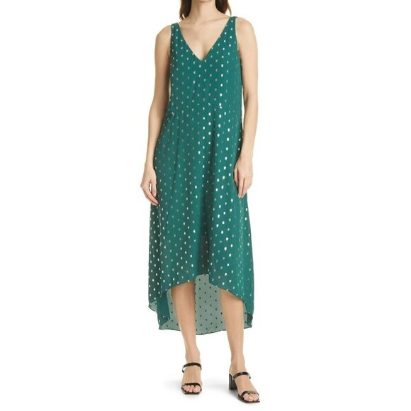 Ted Baker Cami Metallic Dot High/Low Shift Dress Green Womens Size 1 US 4 - Picture 14 of 15